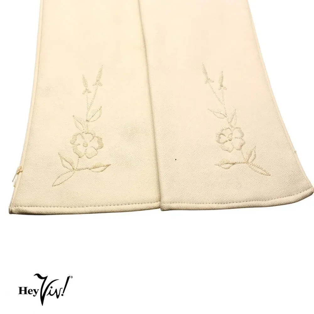 Vintage Max Myer Gloves Embroidered Ivory Vinyl w WT Grant Tag Japan - Hey Viv